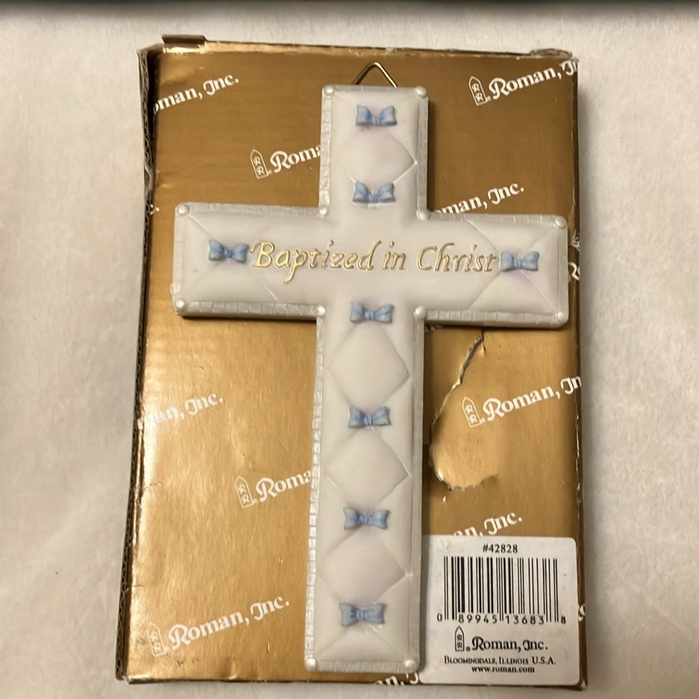 Boy Baptism cross and piggy bank Bundle in a blue tray